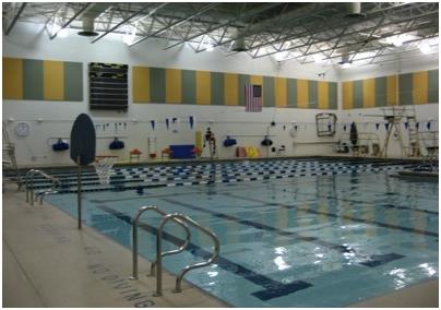Chugiak Pool shown with six lanes, kiddie pool area, and a separate swim area with no lanes