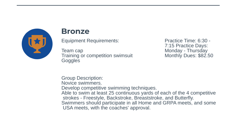 bronze group warner robins swim club for novice swimmers in central Georgia