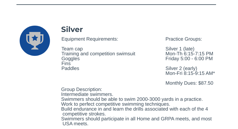 Silver group intermediate swim team for warner robins competitive swimming