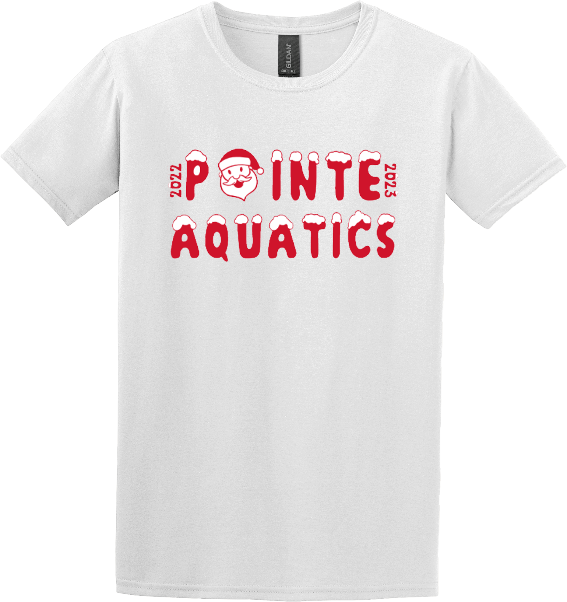 A white t-shirt with red textDescription automatically generated